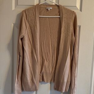 GAP Women's Light Beige Open-Front Cardigan with Shoulder Embellishments